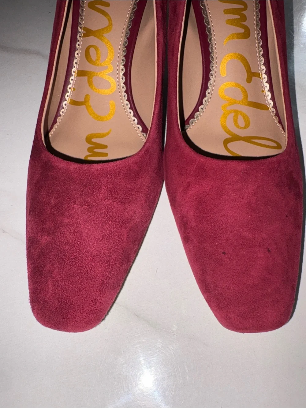 Sam Edelman Burgundy Suede Square-Toe Pumps (READ DESCRIPTION)
